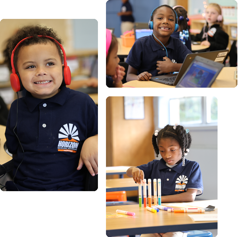 Students engaged in learning and interacting in a classroom collage